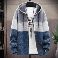 Shop911065106 Store Men's Apparels North Royal Casual Tricolor Hooded Cardigan