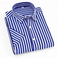 Sinwoyan Online Store Sky Madrid Striped Short Sleeve Button Shirt