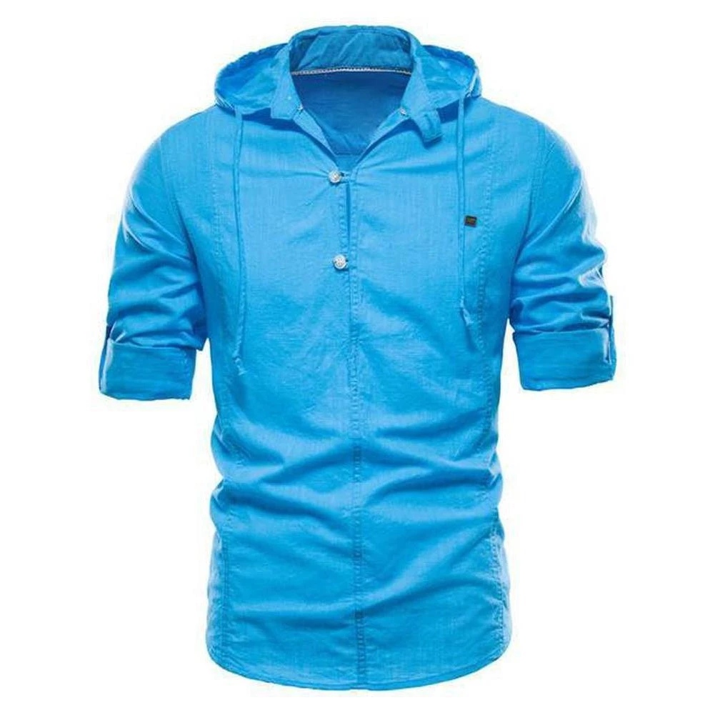 NEGIZBER Trend Store Men's Apparels Sky Madrid Hooded Linen Shirt 5 NEGIZBER Trend Store Men's Apparels Sky Madrid Hooded Linen Shirt