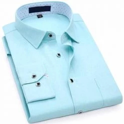 Donghuan Overseas Store Sky Madrid Herringbone Dress Shirt Men's Apparels