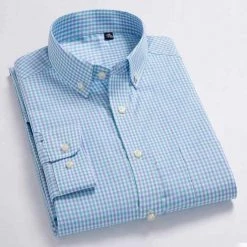 BOLEEBIRD AliExpress Store Sky Madrid Button-Down Checkered Shirt