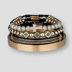 ATTYIRENA Official Store Men's Apparels North Royal Stainless Steel Cross Bracelet Set