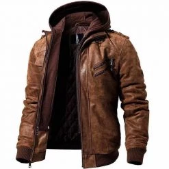 FLAVOR LEATHER JACKETS Men's Apparels Sky Madrid Hooded Leather Jacket