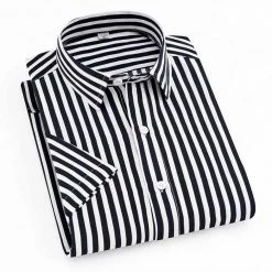 Sinwoyan Online Store Sky Madrid Striped Short Sleeve Button Shirt
