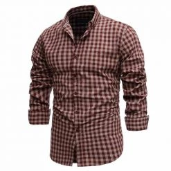 NEGIZBER Trend Store Sky Madrid Checkered Long Sleeve Shirt Men's Apparels