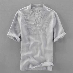 Cotton Linen Store Sky Madrid Embroidered Linen Shirt