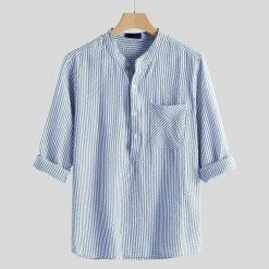 I Sexy Party Store Saint Morris Linen Button-Up Long Sleeve Shirt Men's Apparels