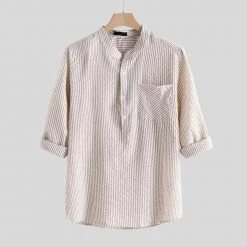 I Sexy Party Store Saint Morris Linen Button-Up Long Sleeve Shirt Men's Apparels