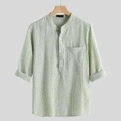 I Sexy Party Store Saint Morris Linen Button-Up Long Sleeve Shirt Men's Apparels