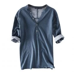 Moringcute Store North Royal 3/4 Button-Up Shirt Men's Apparels