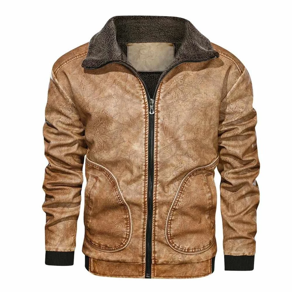 Mountainskin Official Store Men's Apparels Sky Madrid Fleece Collar Leather Jacket 3 Mountainskin Official Store Men's Apparels Sky Madrid Fleece Collar Leather Jacket