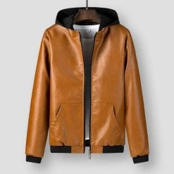 Phoenixce Store North Royal Leather Hooded Jacket