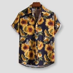 987 Crooked Store Men's Apparels Sky Madrid Sunflower Beach Shirt