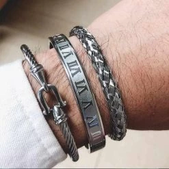 Sunny Trendy Men's Apparels Stainless Steel Roman Braided Bracelet Set