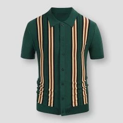 New Self Store Sky Madrid Knitted Striped Polo Shirt Men's Apparels