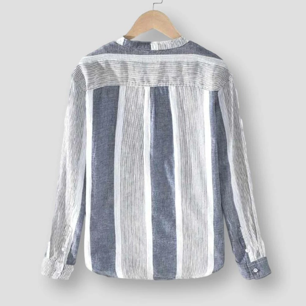 China Cloth Saint Morris Linen Striped Stand Collar Long Sleeve Shirt Men's Apparels 5 China Cloth Saint Morris Linen Striped Stand Collar Long Sleeve Shirt Men's Apparels