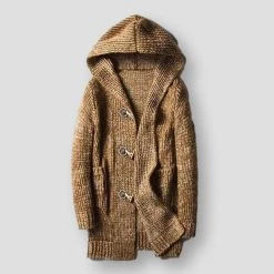 YXD Men's Store Sky Madrid Wool Hooded Cardigan