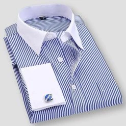 QISHA MEN SHIRT Store Men's Apparels Sky Madrid Striped Cufflink Dress Shirt 7 QISHA MEN SHIRT Store Men's Apparels Sky Madrid Striped Cufflink Dress Shirt