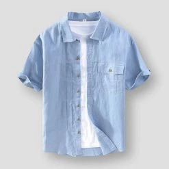 Pinecypress Official Store Men's Apparels Sky Madrid Lleida Linen Shirt