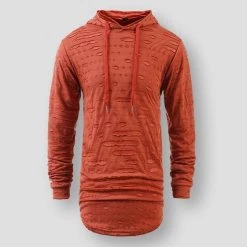 VEAKER Apparel Outlets Store Saint Morris Distressed Longline Hoodie Men's Apparels
