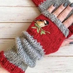 ILOVEDIY Beautyfinding Store Women's Apparels Sky Madrid Embroidery Bird Knitted Gloves