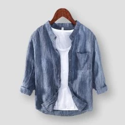 FREDD-MARSHALL Men's Store Sky Madrid Cotignac Linen Shirt Men's Apparels