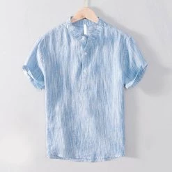 Cotton Linen Store Sky Madrid Blue Horizon Linen Shirt Men's Apparels