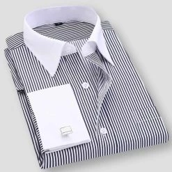 QISHA MEN SHIRT Store Men's Apparels Sky Madrid Striped Cufflink Dress Shirt 9 QISHA MEN SHIRT Store Men's Apparels Sky Madrid Striped Cufflink Dress Shirt