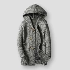 YXD Men's Store Sky Madrid Wool Hooded Cardigan