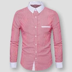 987 Crooked Store Sky Madrid Striped Long Sleeve Slim Shirt Men's Apparels