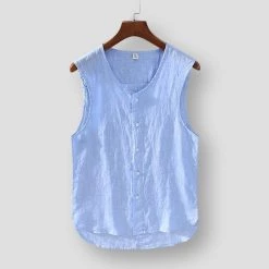 SHISENBU Official Store Sky Madrid Palermo Linen Vest Men's Apparels 7 SHISENBU Official Store Sky Madrid Palermo Linen Vest Men's Apparels