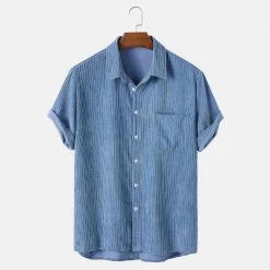 Moringcute Store Sky Madrid Short-Sleeve Corduroy Shirt