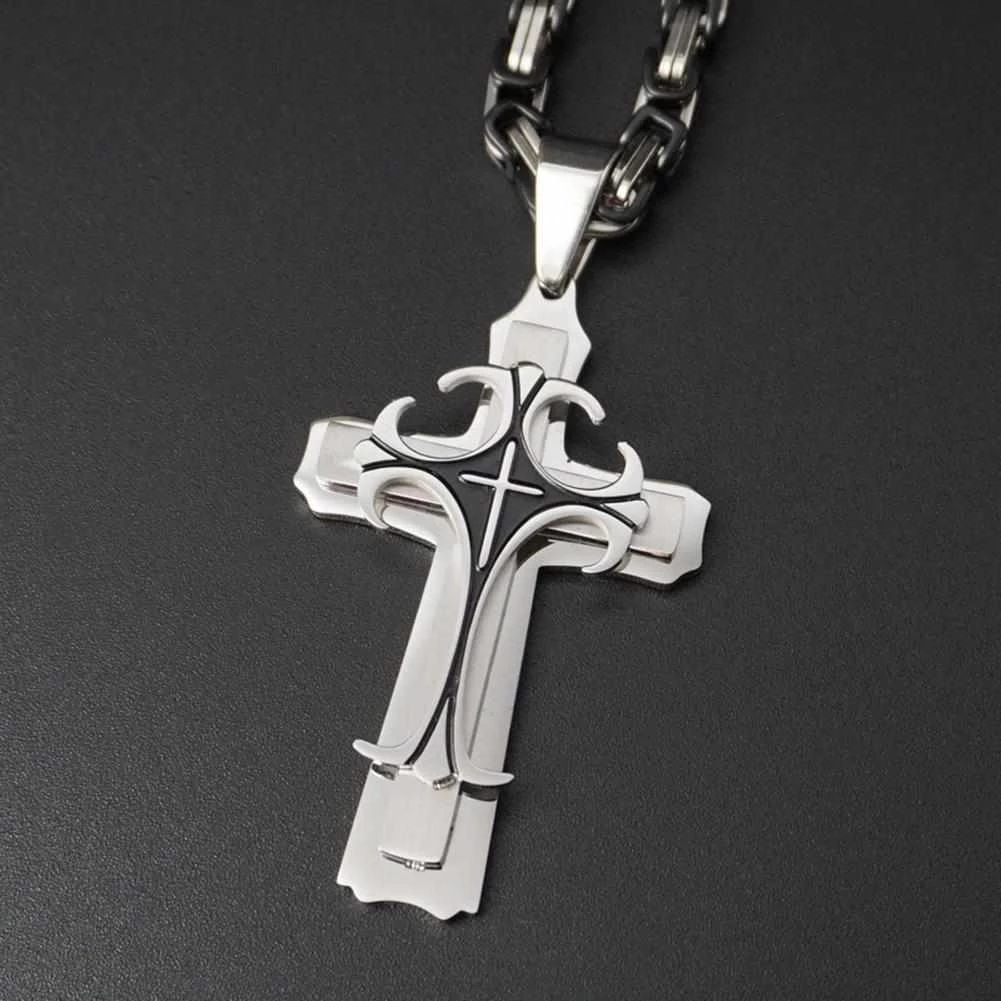 WENDYFO Store Men's Apparels Stainless Steel Cross Chain Necklace 4 WENDYFO Store Men's Apparels Stainless Steel Cross Chain Necklace