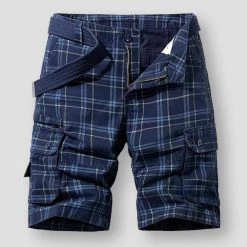 HIEXSE Men Store Men's Apparels North Royal Cotton Plaid Shorts
