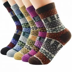 Azue Global Store Women's Apparels Assorted Retro Wool Socks (5 Pairs)