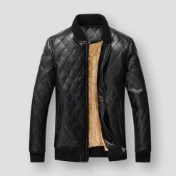 Mountainskin Official Store North Royal Leather Quilted Fleece Jacket Men's Apparels
