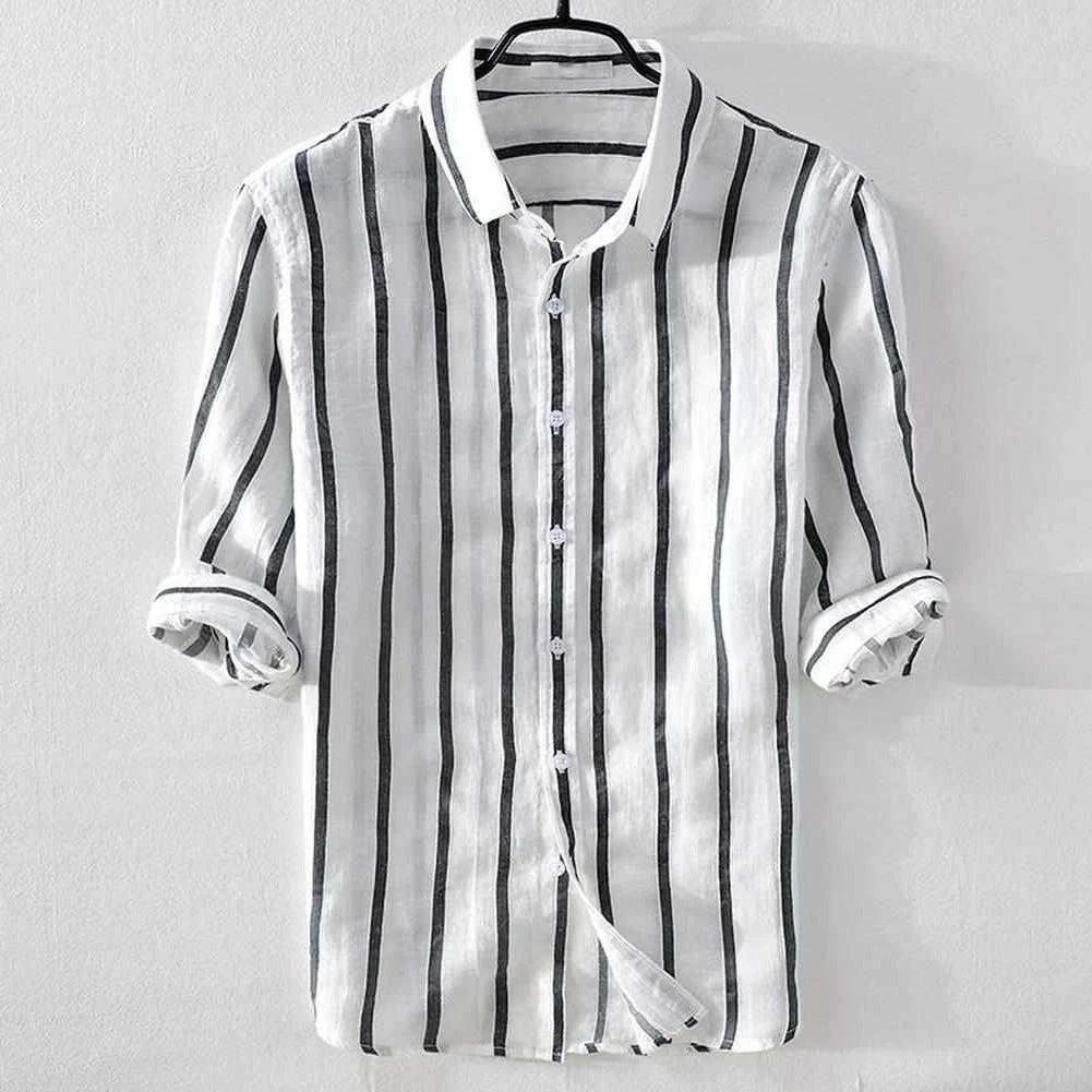 Cotton Linen Store Sky Madrid Linen Striped 3/4 Sleeve Shirt 3 Cotton Linen Store Sky Madrid Linen Striped 3/4 Sleeve Shirt