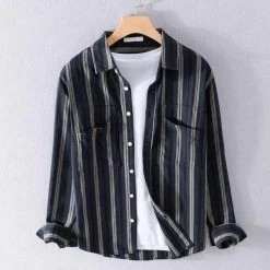 Cotton Linen Store Sky Madrid Barbuda Striped Shirt Men's Apparels