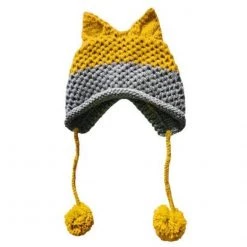 BomHCS Store Sky Madrid Fox Ears Knitted Beanie Women's Apparels