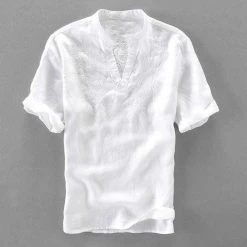 Cotton Linen Store Sky Madrid Embroidered Linen Shirt