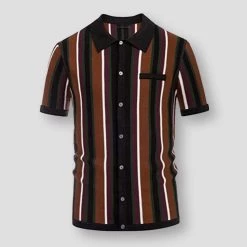 New Self Store Sky Madrid Knitted Striped Polo Shirt Men's Apparels