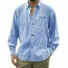 Madjtlqy Official Store Sky Madrid Linen Long-Sleeve Shirt Men's Apparels