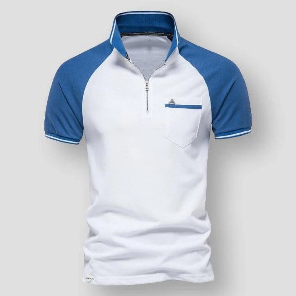 AIOPESON Official Store Men's Apparels Sky Madrid Zipper Polo Shirt