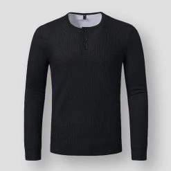MensFashion Store Sky Madrid Long Sleeve Henley Shirt