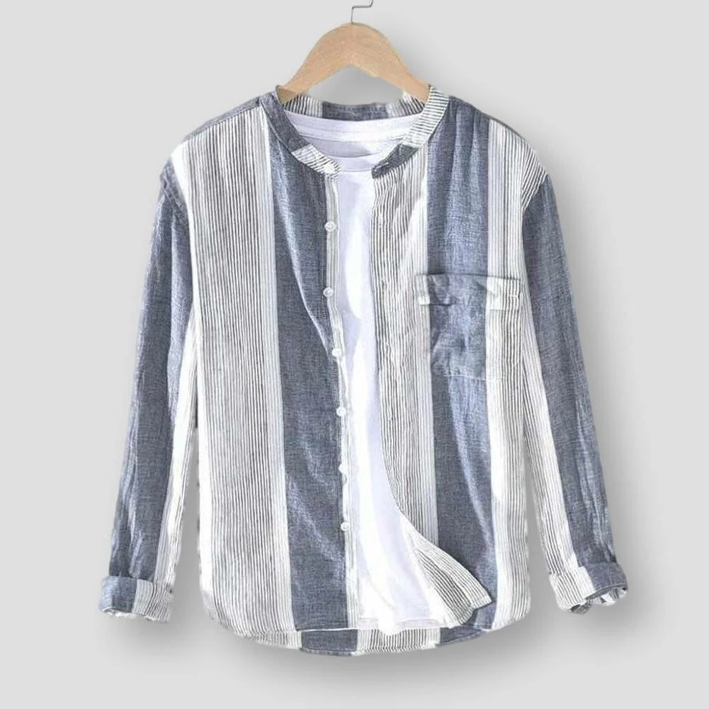 China Cloth Saint Morris Linen Striped Stand Collar Long Sleeve Shirt Men's Apparels 3 China Cloth Saint Morris Linen Striped Stand Collar Long Sleeve Shirt Men's Apparels