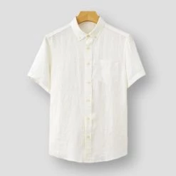 BOU Store Sky Madrid Coral Linen Shirt Men's Apparels