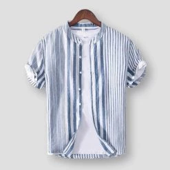 Suehaiwe Official Store Men's Apparels North Royal Crete Striped Shirt 5 Suehaiwe Official Store Men's Apparels North Royal Crete Striped Shirt