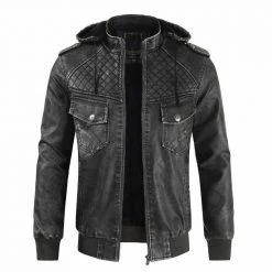 Ccfg 1992 Store Men's Apparels Sky Madrid Leather Biker Jacket With Detachable Hood
