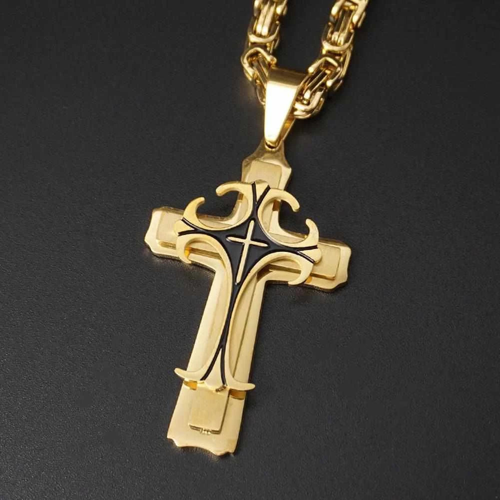 WENDYFO Store Men's Apparels Stainless Steel Cross Chain Necklace 3 WENDYFO Store Men's Apparels Stainless Steel Cross Chain Necklace