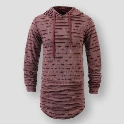 VEAKER Apparel Outlets Store Saint Morris Distressed Longline Hoodie Men's Apparels